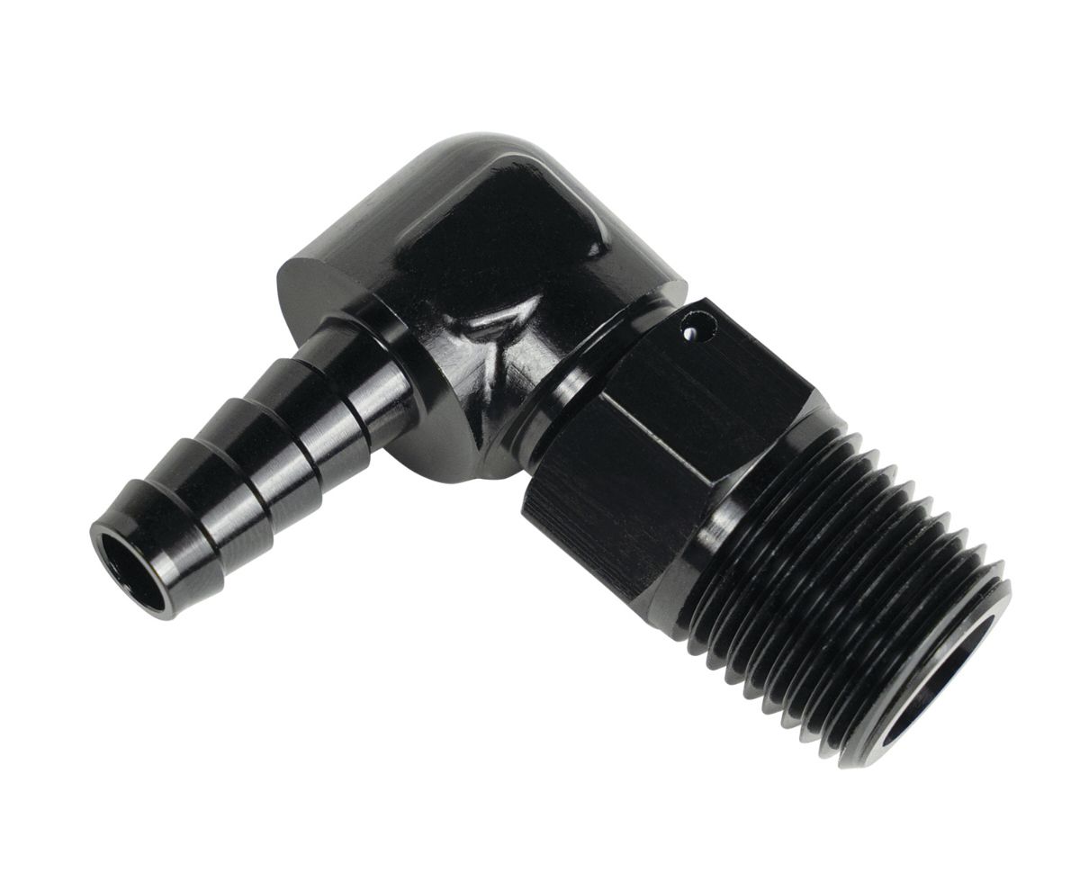 DERALE Fitting 90 Degree 7/8-14 to 3/8in Barb 59406