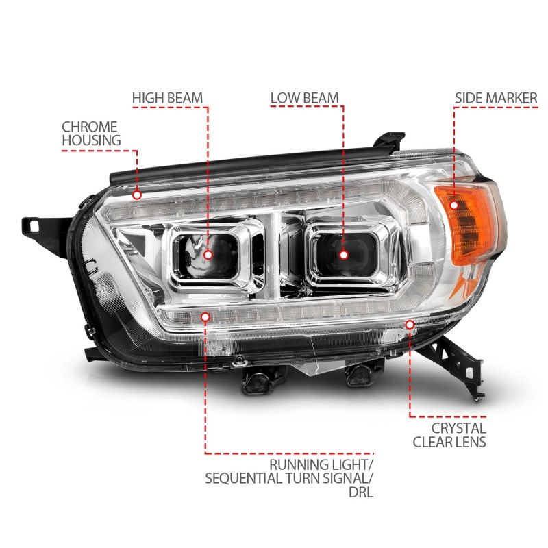 ANZO 10-13 Toyota 4Runner Projector Headlights - Chrome 111603 image 4