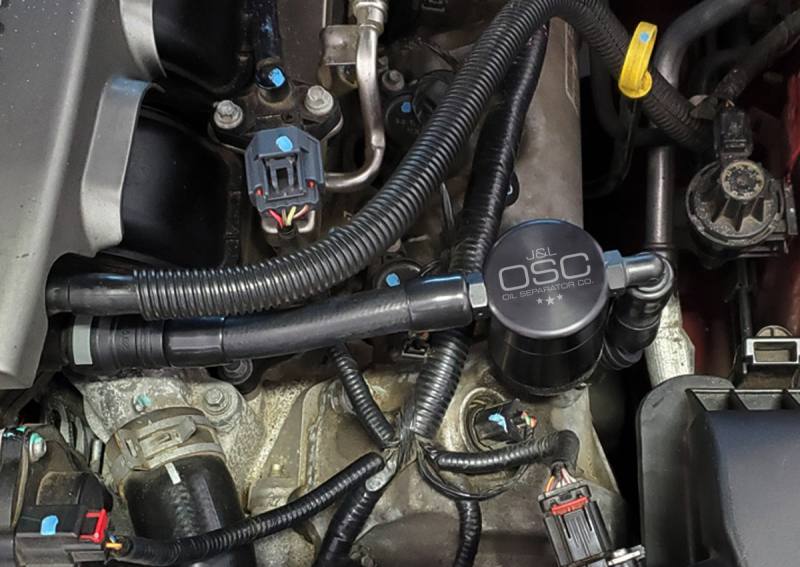 JLT 05-10 Ford Mustang GT Driver Side Oil Separator 3.0 V2 - Black Anodized 3051d-b image 2