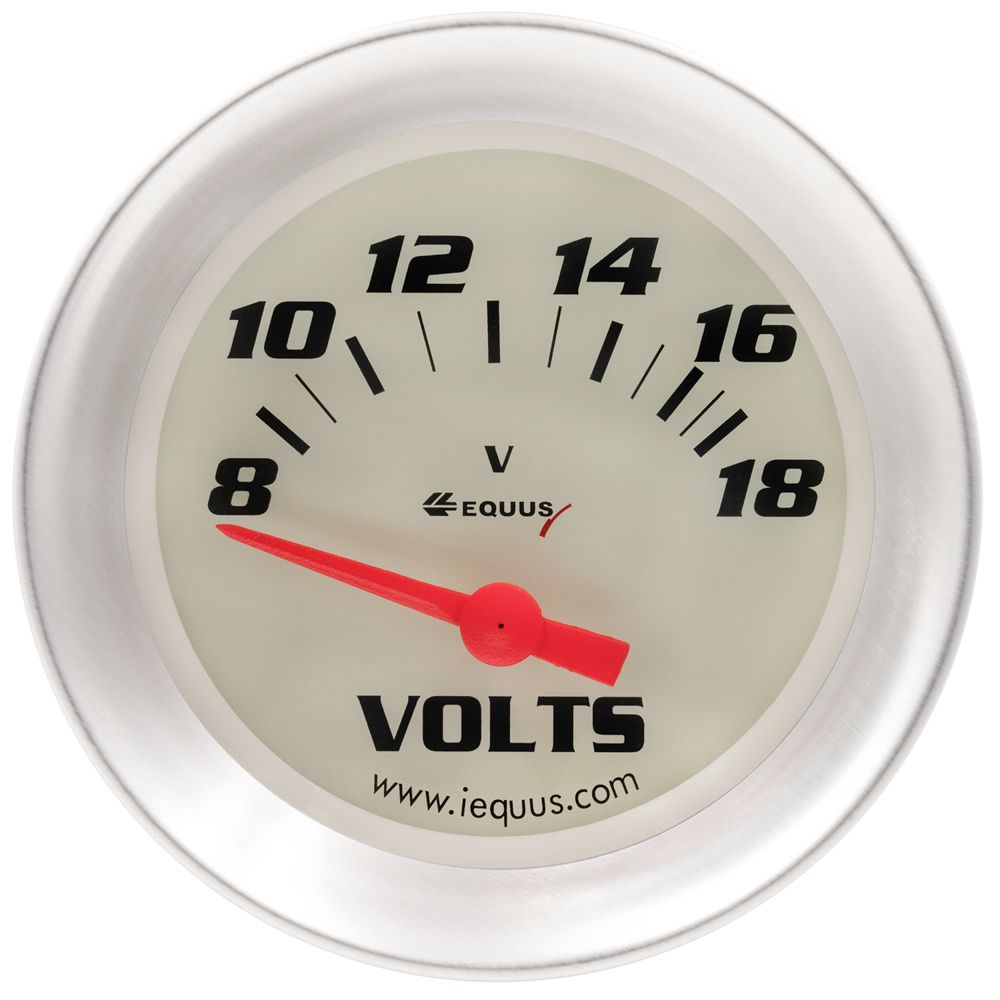 EQUUS 2-5/8 Dia Voltmeter Gauge Silver 8-18 Volts e8468