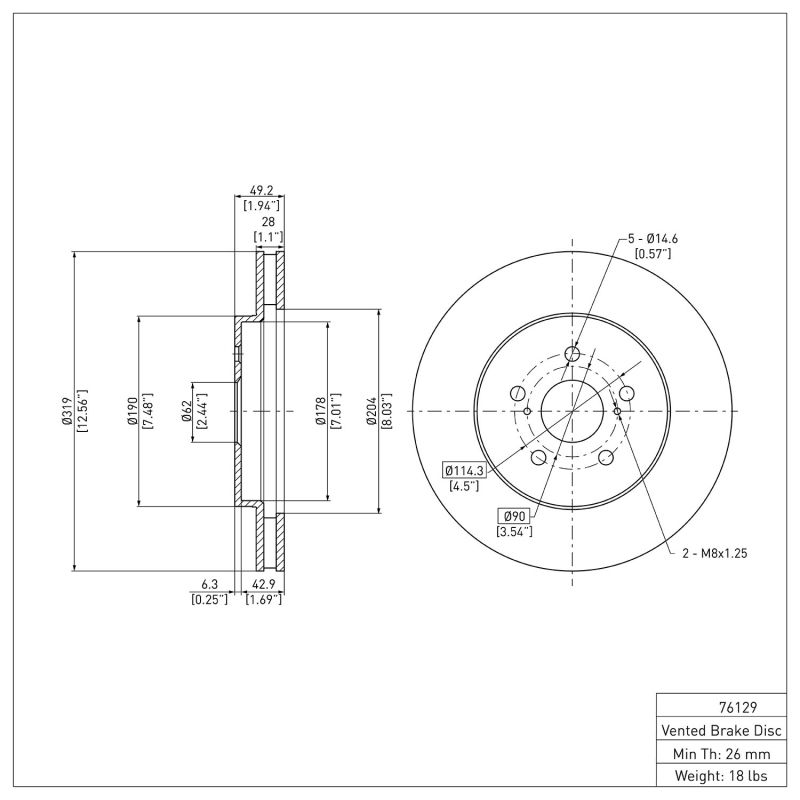DFC 04-09 Lexus RX330 Front Brake Rotor 600-76129 image 2