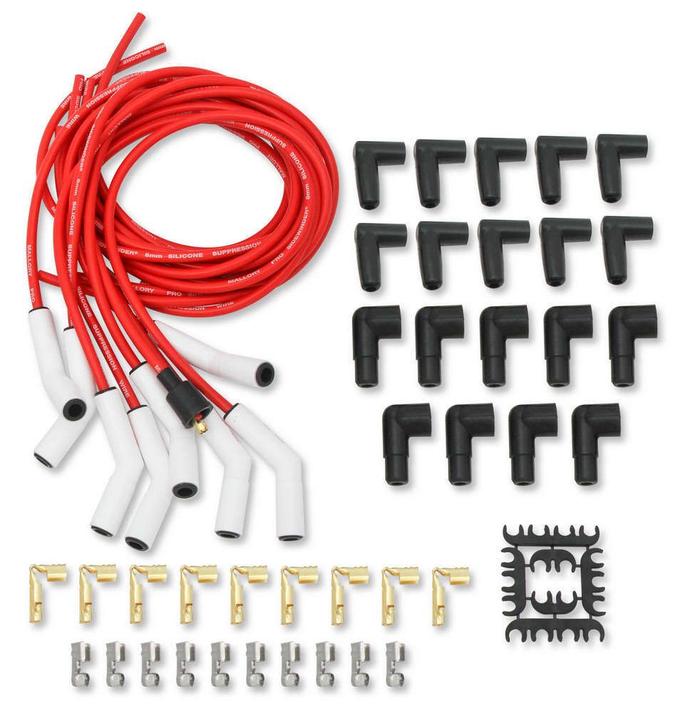MALLORY Pro Sidwinder Plug Wire Set w/Ceramic Boots Red 947c