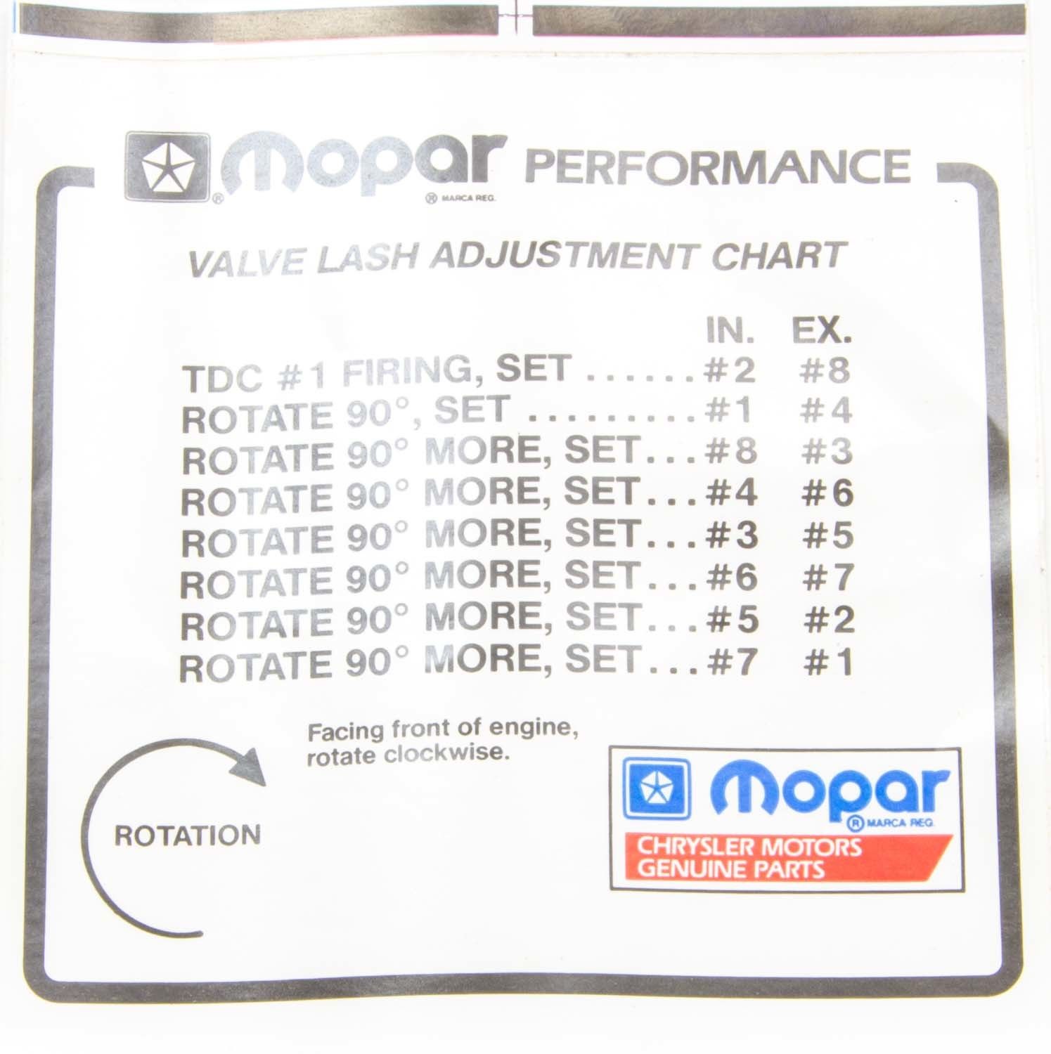 MOPAR PERFORMANCE Valve Lash Adj. Decal p4452989