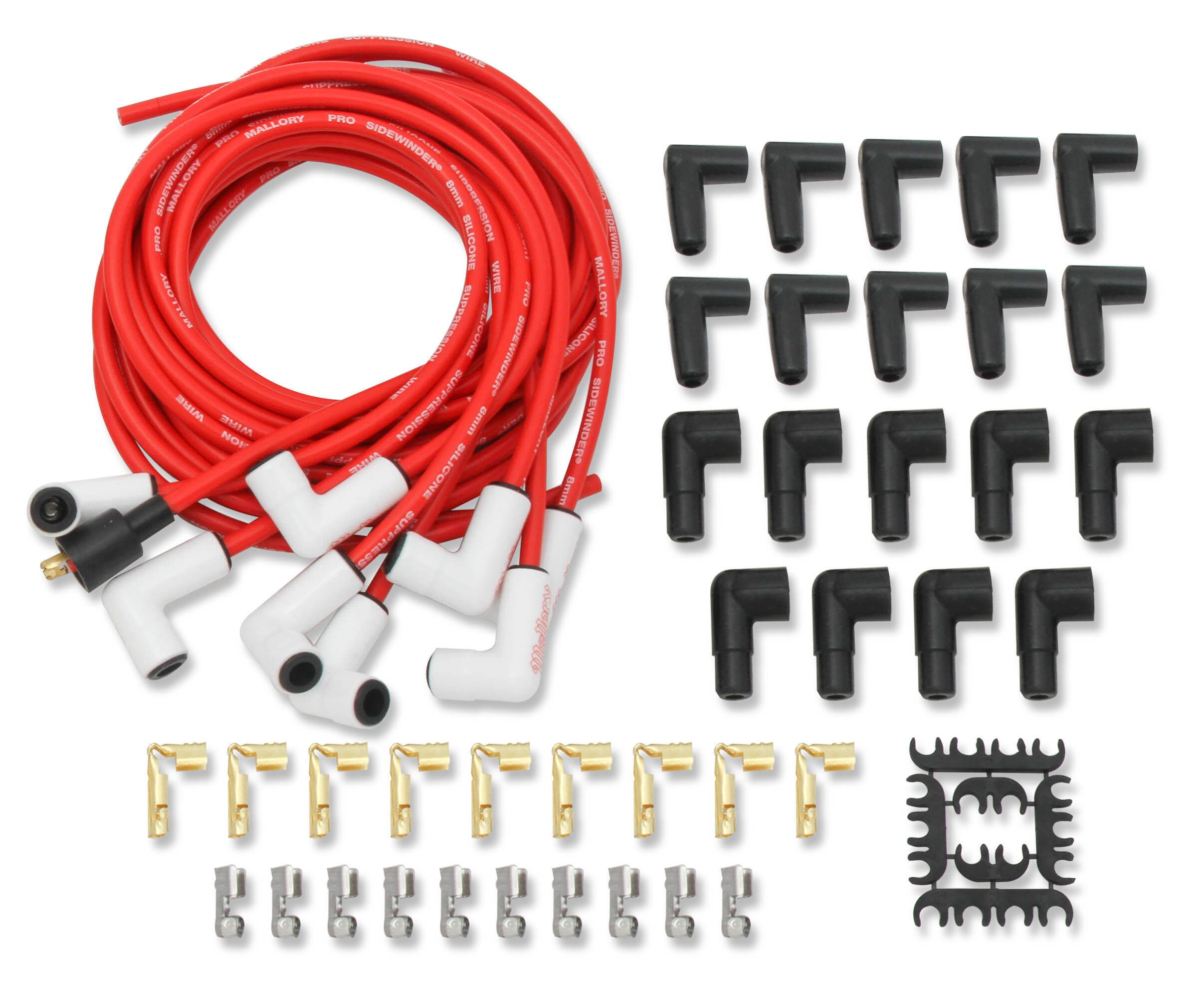 MALLORY Pro Sidwinder Plug Wire Set w/Ceramic Boots Red 937c image 2