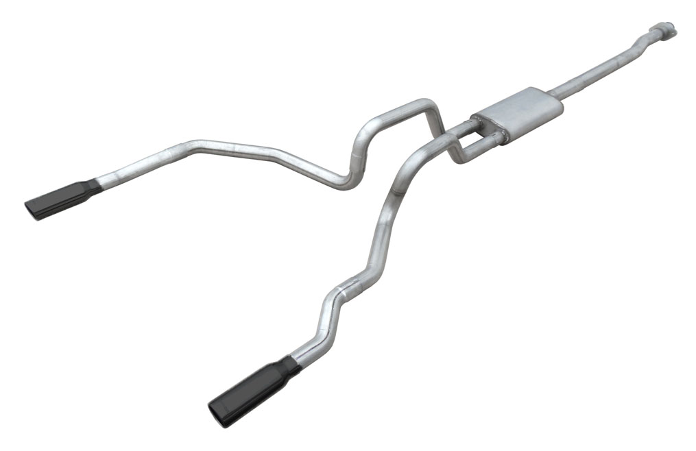 Pypes F150 EcoBoost 4 inch Exhaust System with Violator Muffler Split Duals with Phantom Black Tips SFT23VB