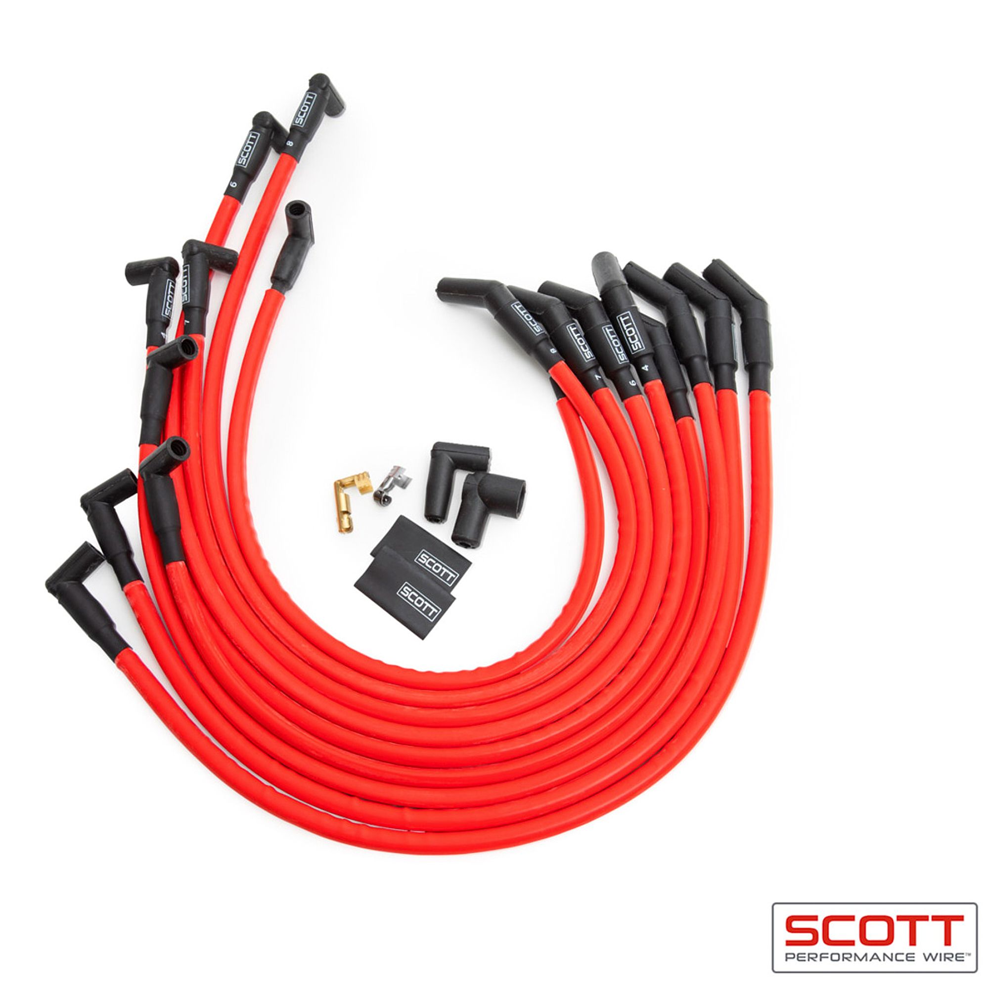 SCOTT PERFORMANCE BBC Spark Plug Wire Set 90-Degree - Red ch-415-2