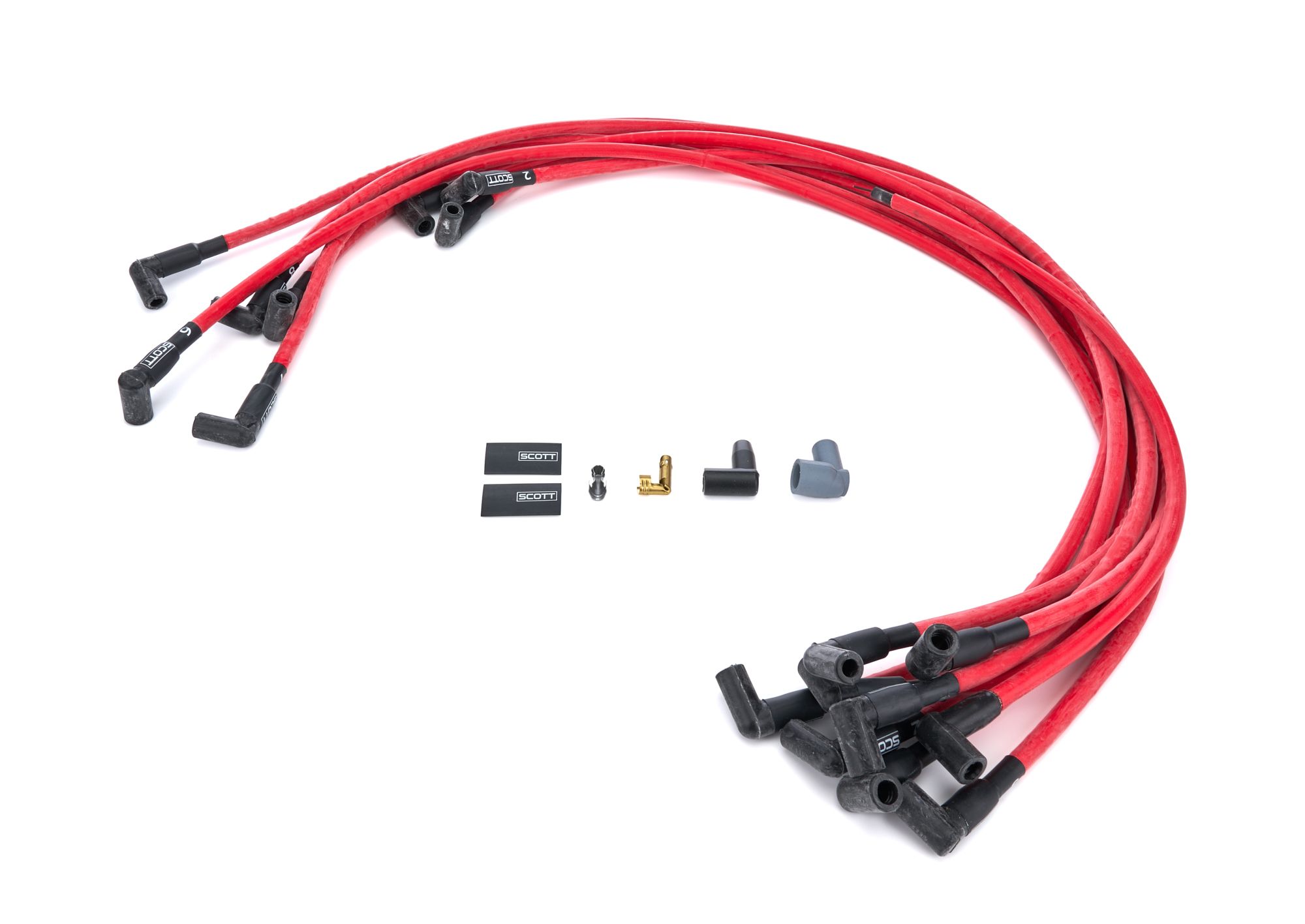 SCOTT PERFORMANCE SBC Spark Plug Wire Set 90-Degree - Red ch-435-2
